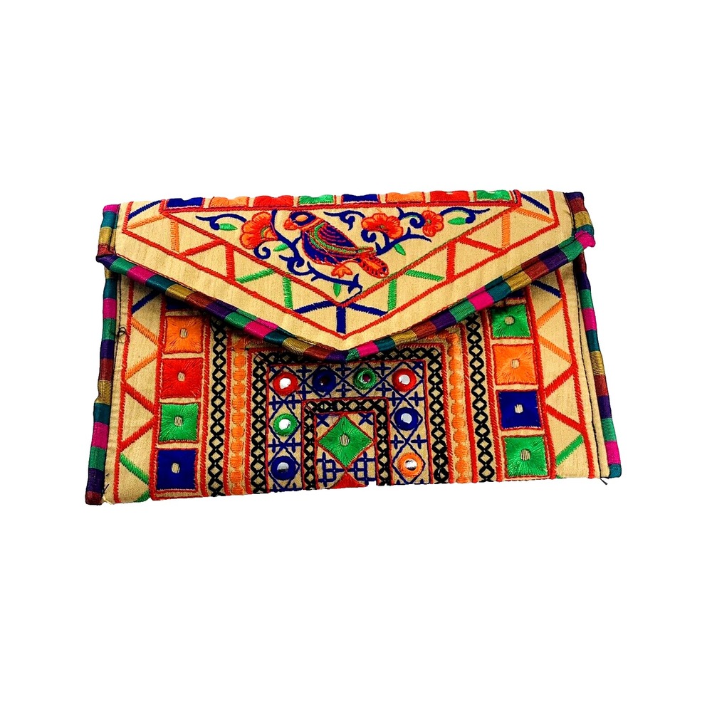 Embroidered Multicolor Envelope Clutch - No Brand